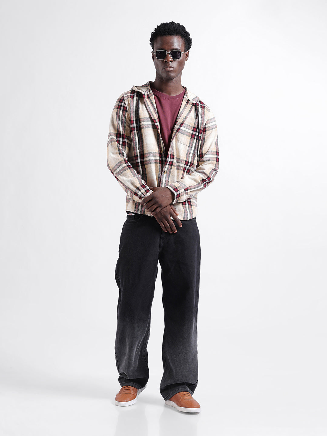 Men's Beige Regular Fit Checked Casual Shirt
