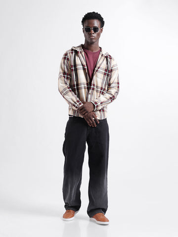 Men's Beige Regular Fit Checked Casual Shirt