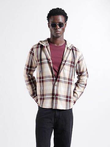 Men's Beige Regular Fit Checked Casual Shirt