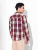 Men's Maroon Regular Fit Checked Casual Shirt
