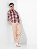Men's Maroon Regular Fit Checked Casual Shirt