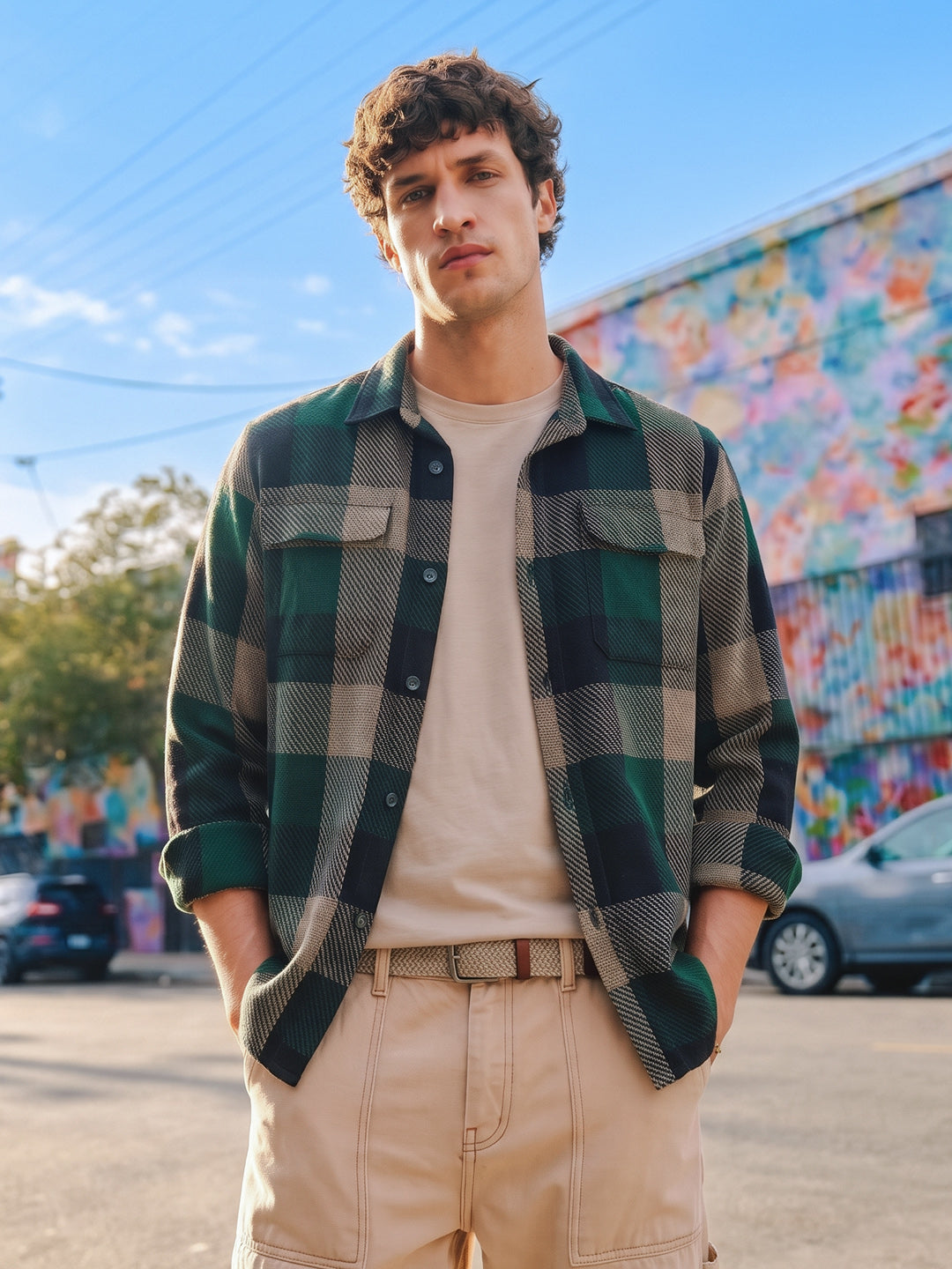 Men's Green Regular Fit Checkered Casual Shirt