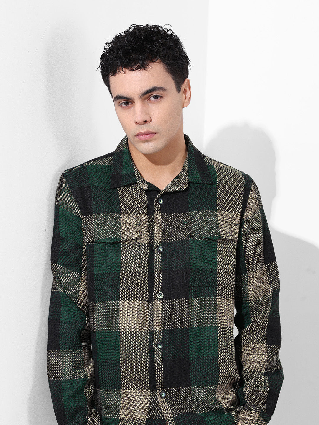 Men's Green Regular Fit Checked Casual Shirt