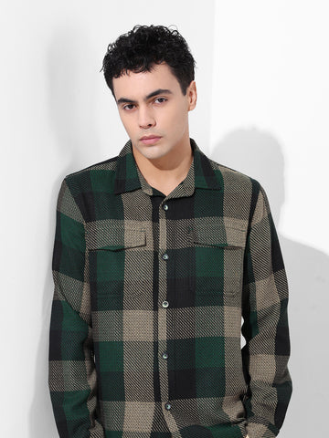 Men's Green Regular Fit Checked Casual Shirt