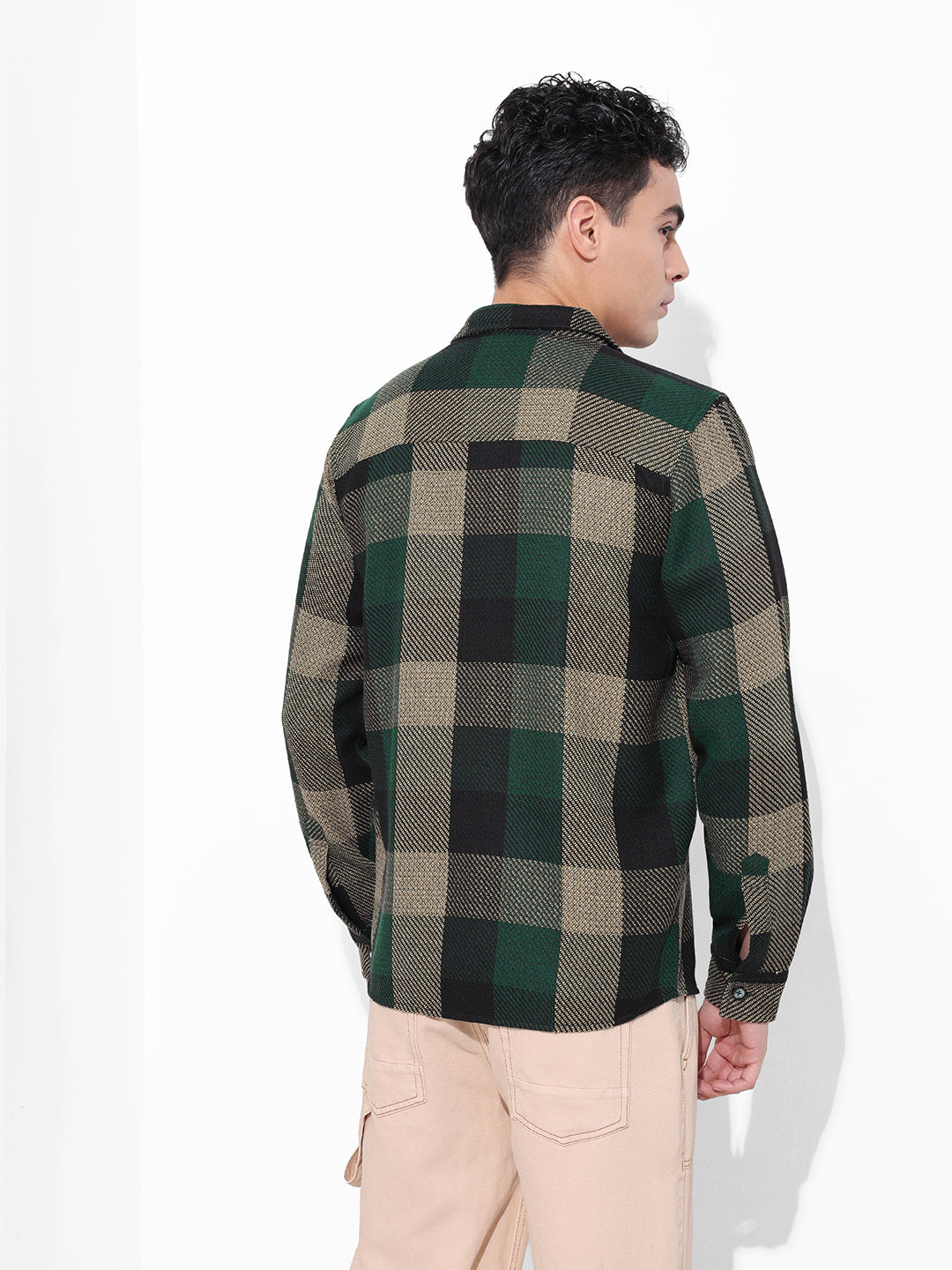Men's Green Regular Fit Checked Casual Shirt