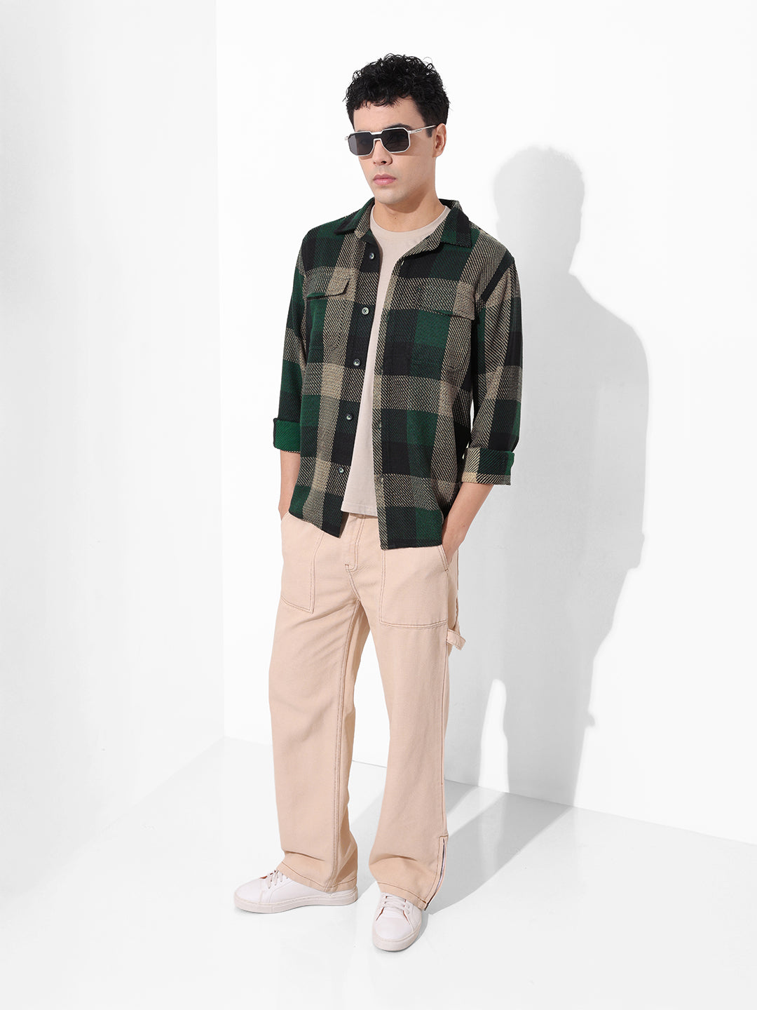 Men's Green Regular Fit Checked Casual Shirt
