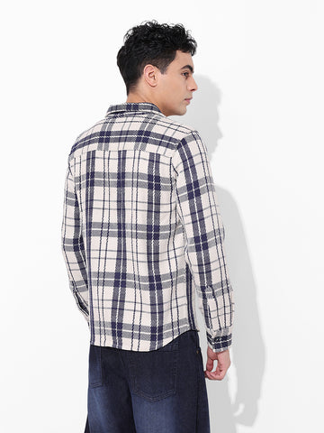 Men's Navy Blue Regular Fit Checked Casual Shirt
