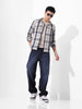 Men's Navy Blue Regular Fit Checked Casual Shirt