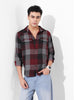 Men's Maroon Regular Fit Checked Casual Shirt