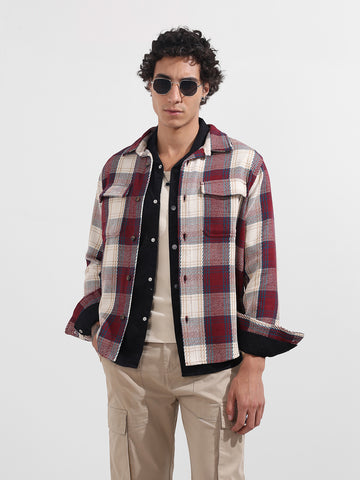 Men's Maroon Regular Fit Checked Casual Shirt