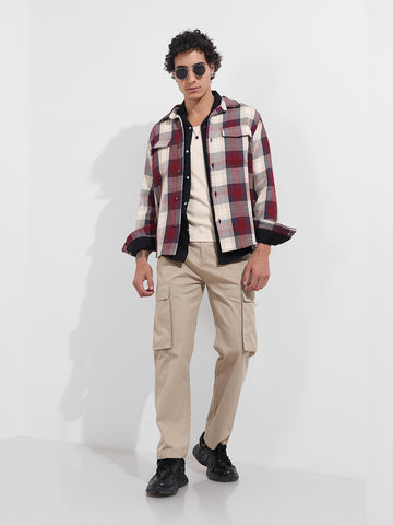 Men's Maroon Regular Fit Checked Casual Shirt