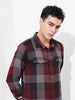 Men's Maroon Regular Fit Checked Casual Shirt