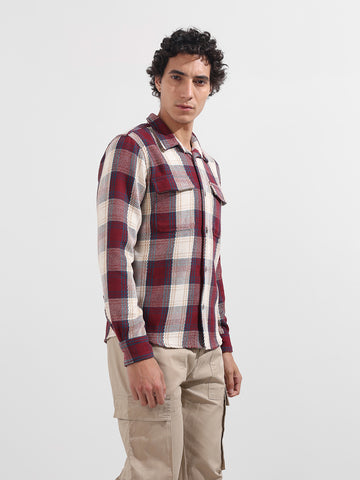 Men's Maroon Regular Fit Checked Casual Shirt