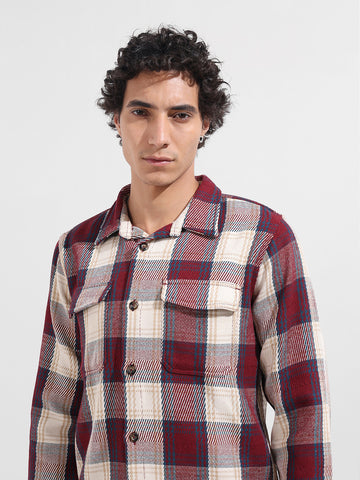 Men's Maroon Regular Fit Checked Casual Shirt