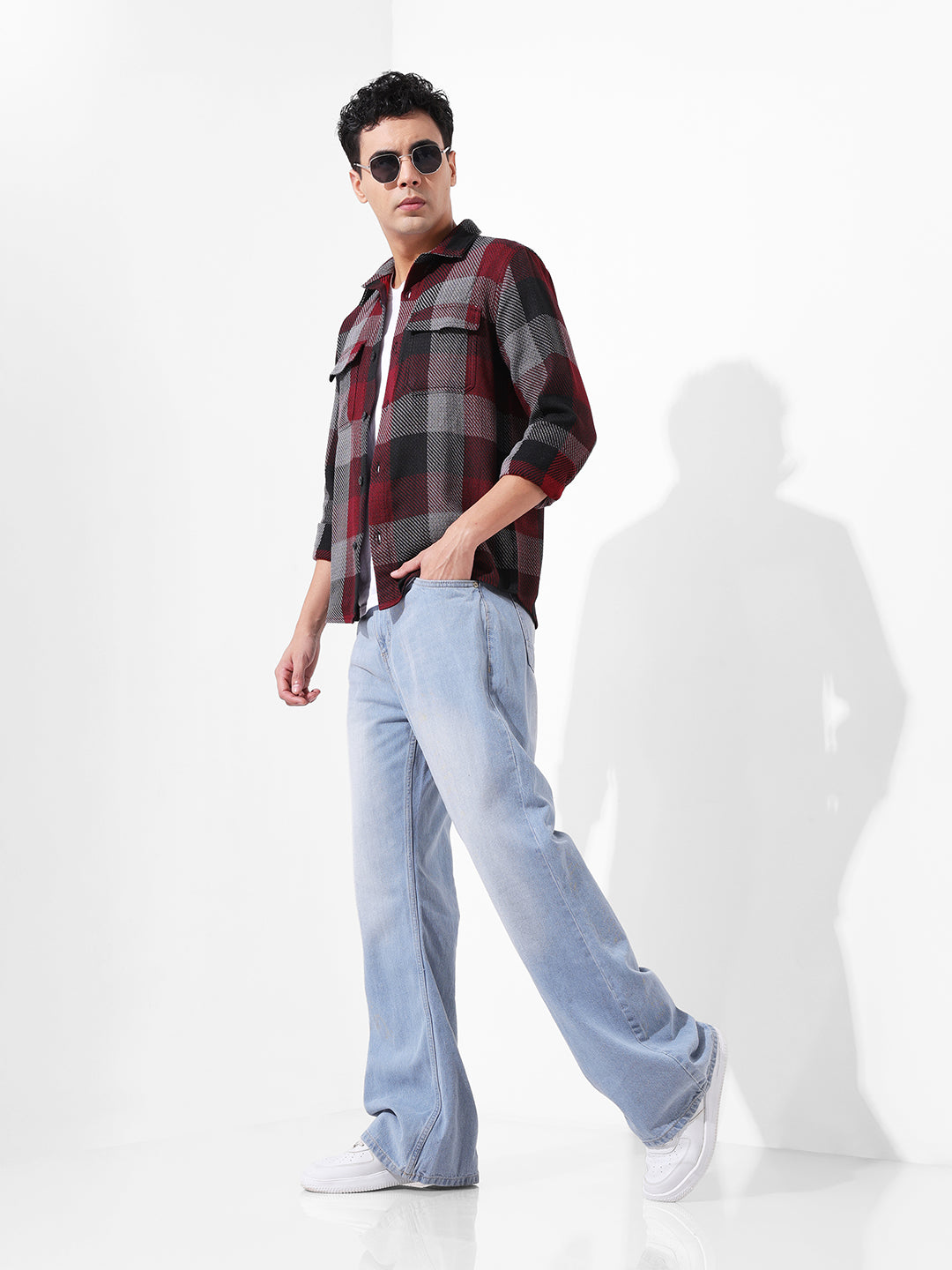 Men's Maroon Regular Fit Checked Casual Shirt
