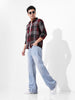 Men's Maroon Regular Fit Checked Casual Shirt