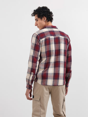 Men's Maroon Regular Fit Checked Casual Shirt