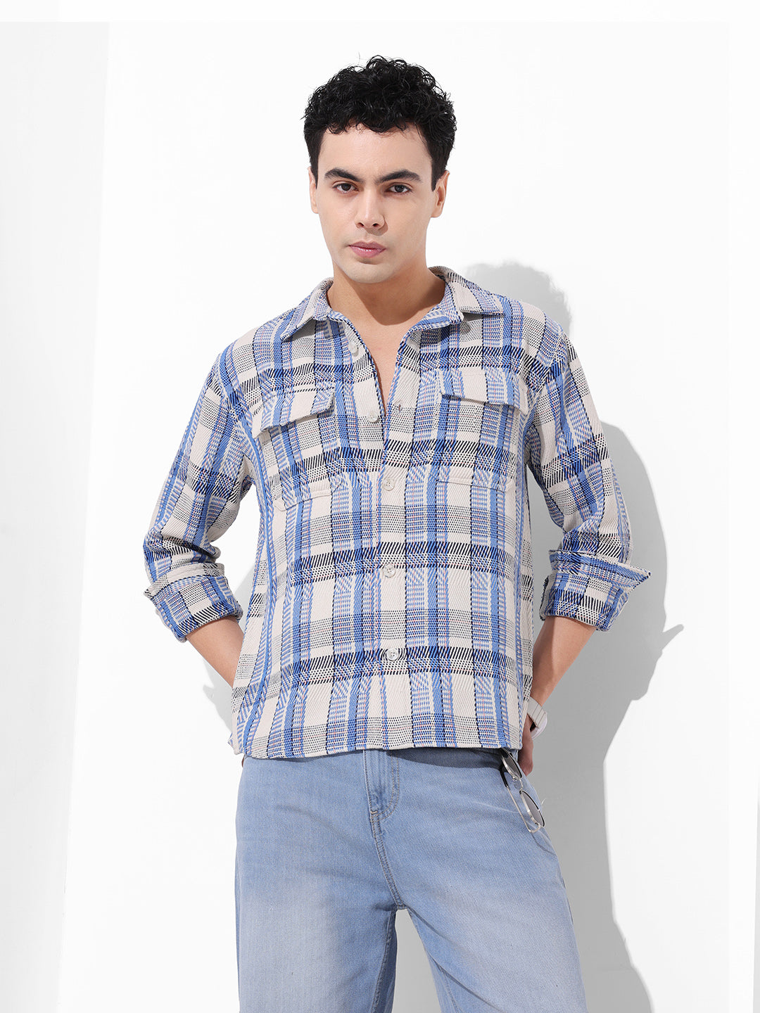 Men's Blue Regular Fit Checked Casual Shirt