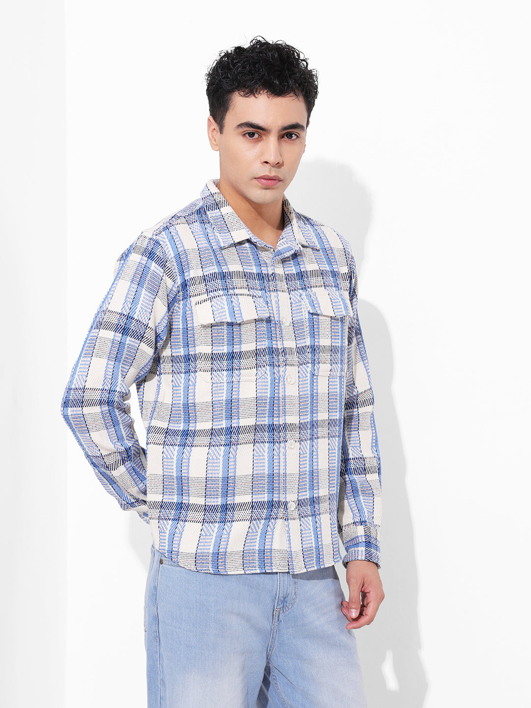 Men's Blue Regular Fit Checked Casual Shirt