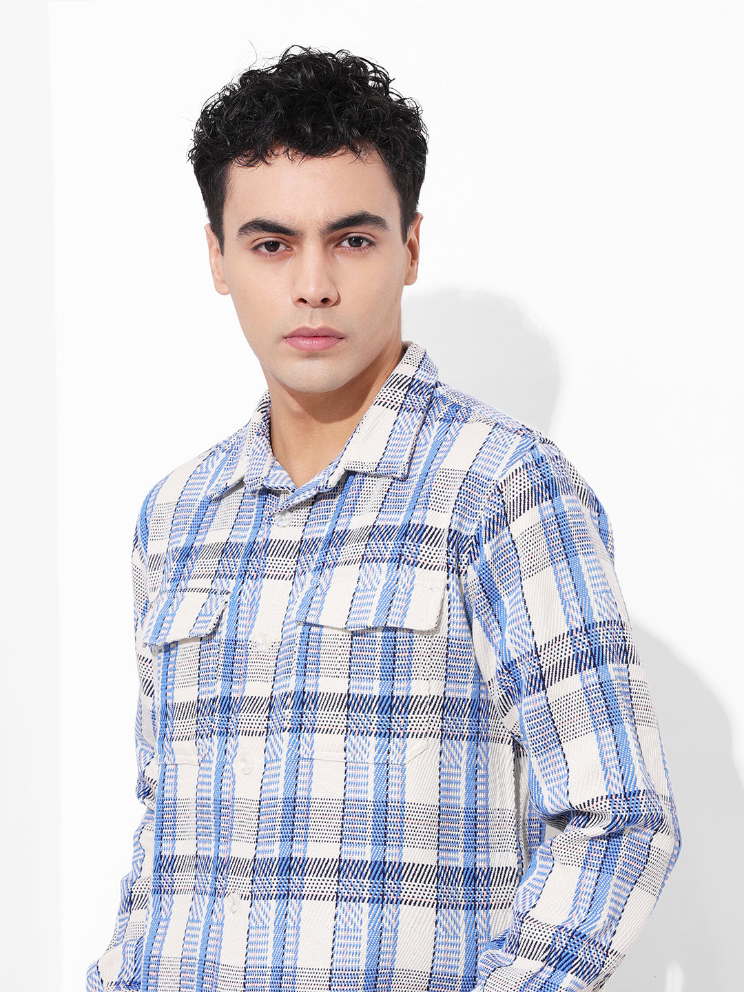 Men's Blue Regular Fit Checked Casual Shirt