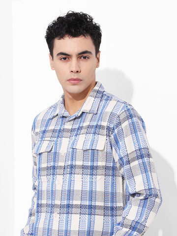 Men's Blue Regular Fit Checked Casual Shirt