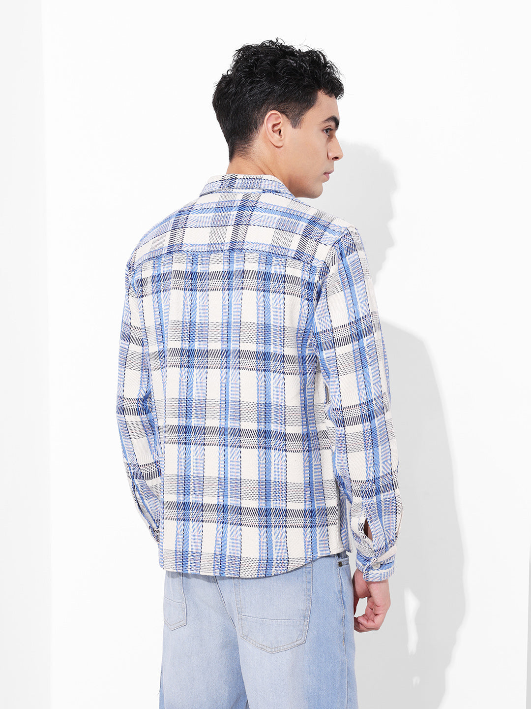Men's Blue Regular Fit Checked Casual Shirt
