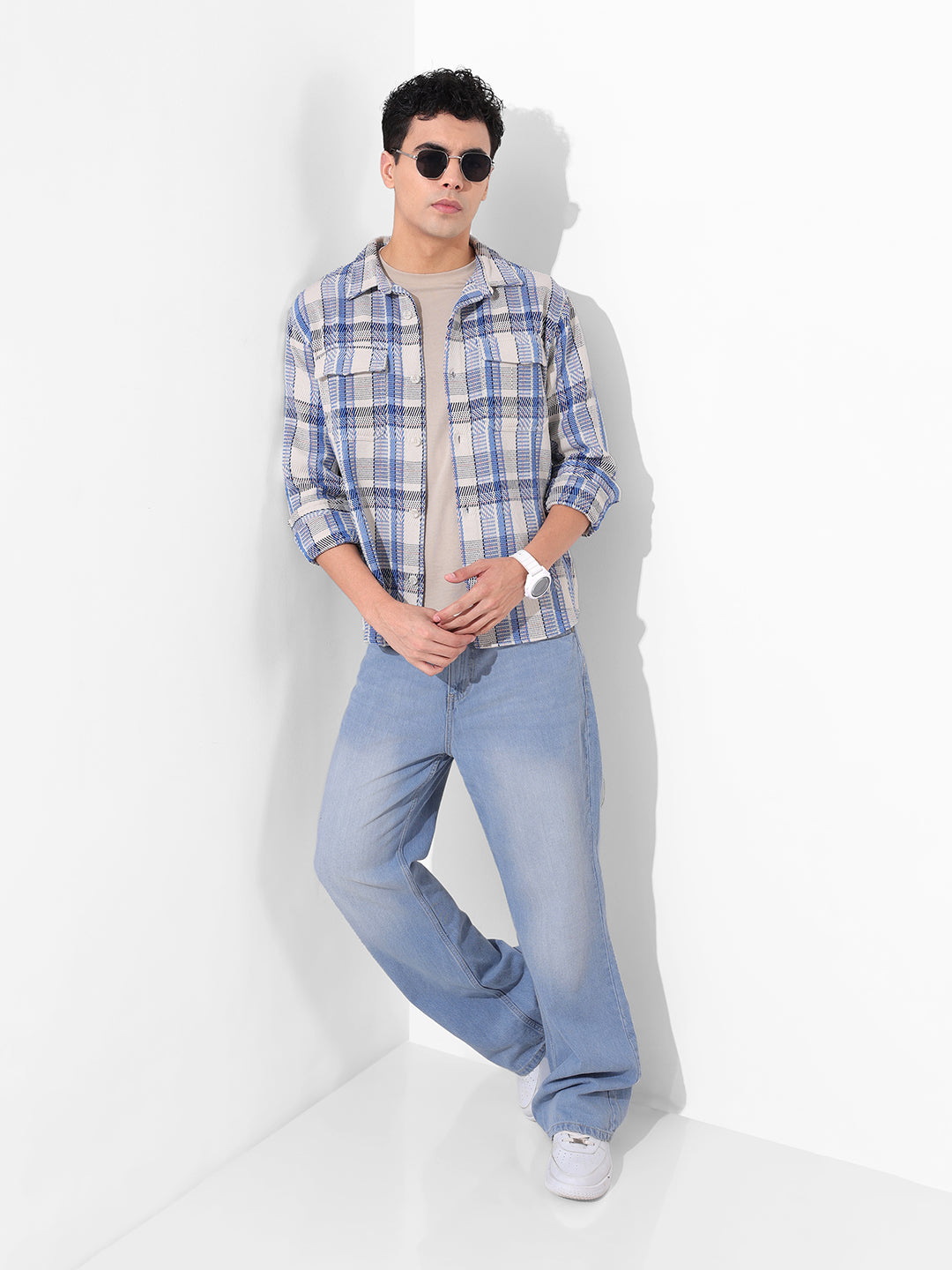 Men's Blue Regular Fit Checked Casual Shirt