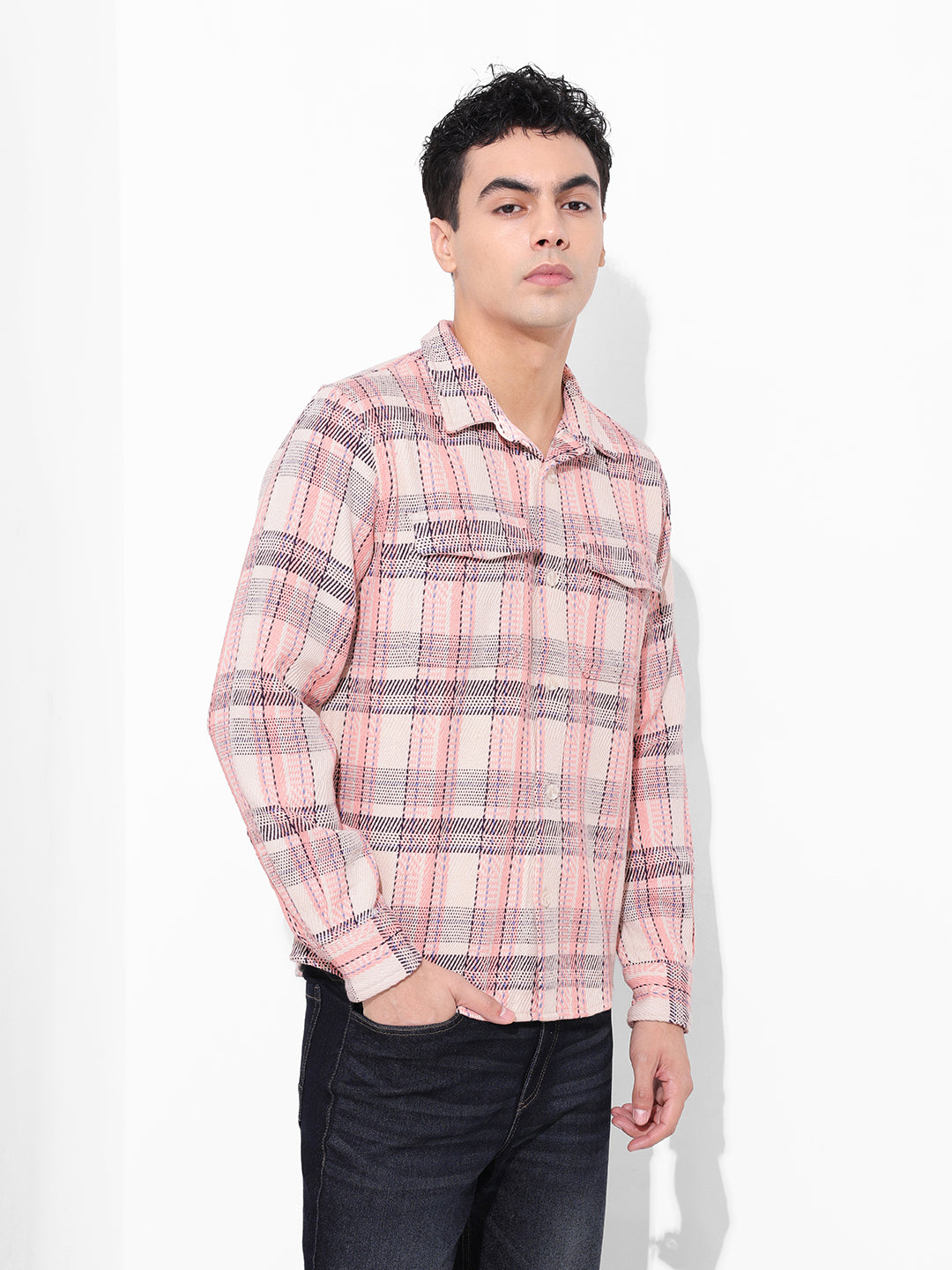 Men's Orange Regular Fit Checked Casual Shirt