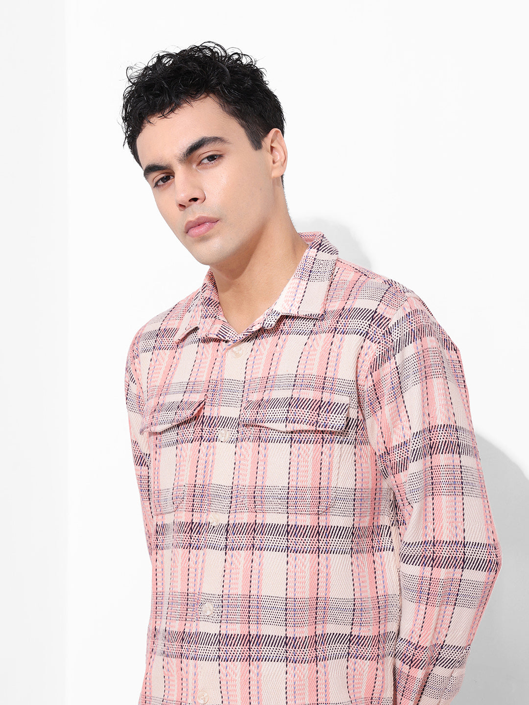 Men's Orange Regular Fit Checked Casual Shirt