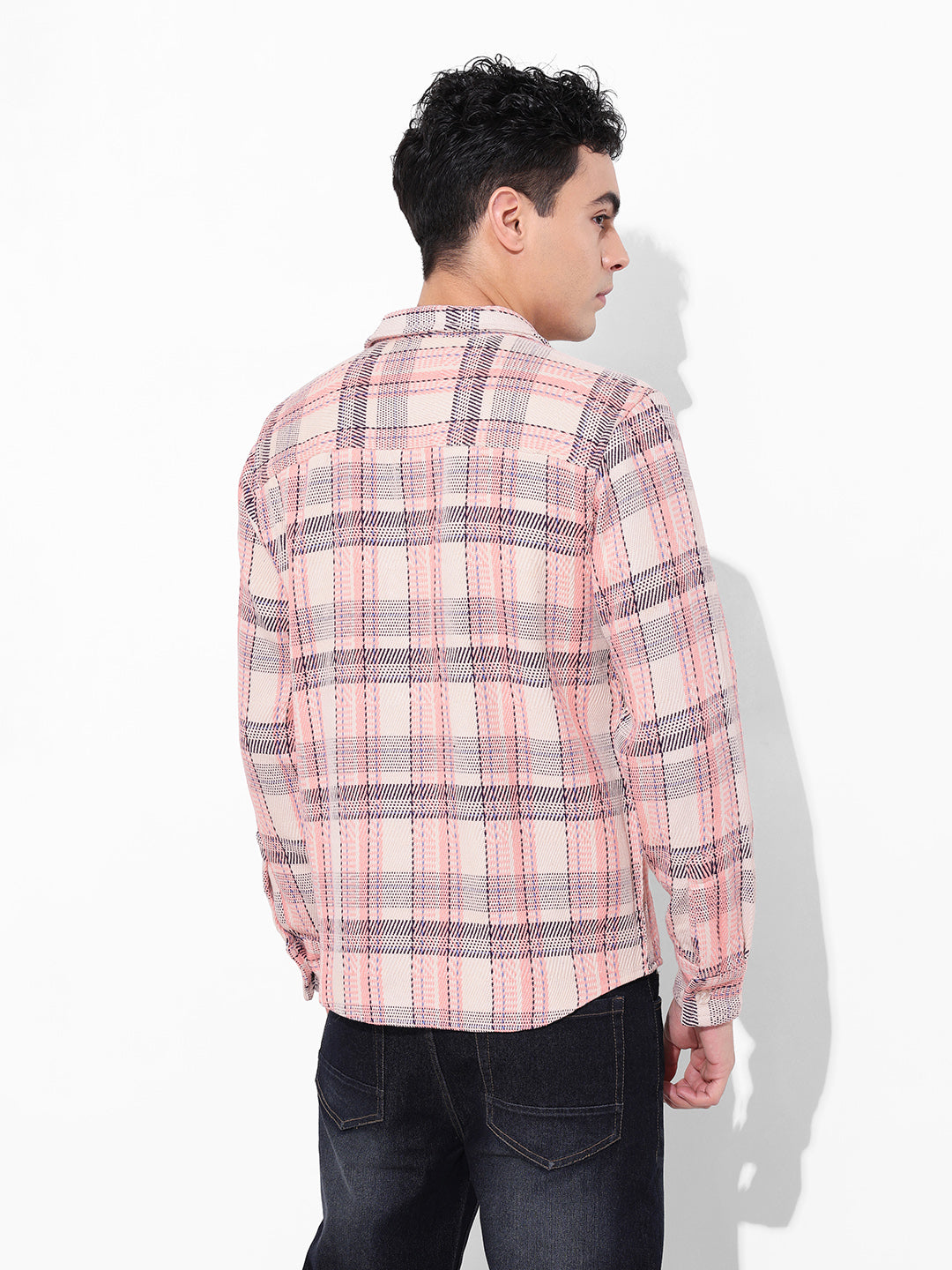 Men's Orange Regular Fit Checked Casual Shirt