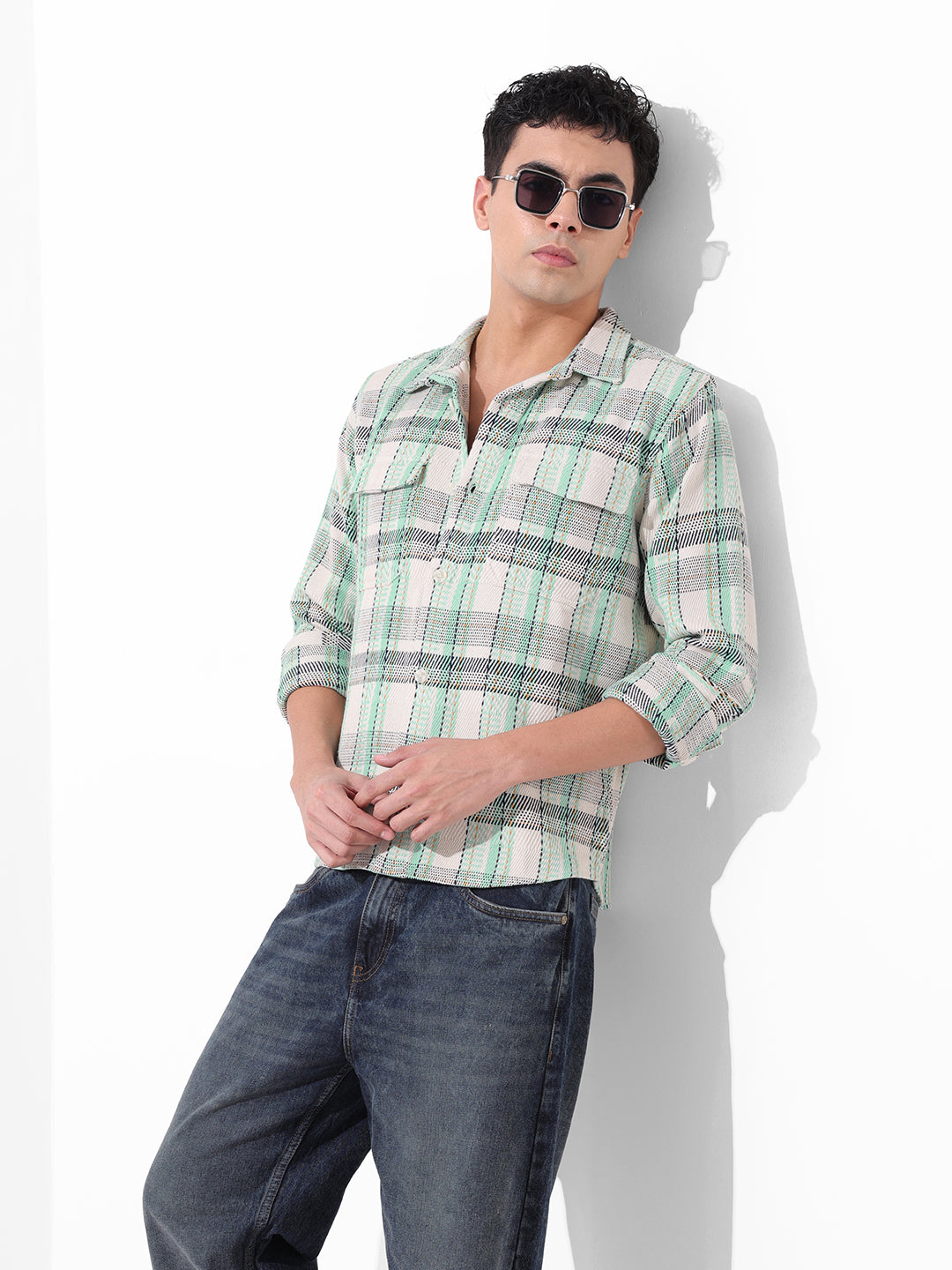 Men's Green Regular Fit Checked Casual Shirt