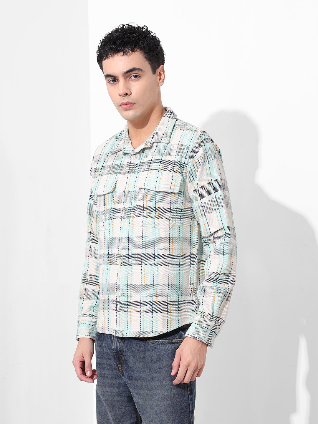 Men's Green Regular Fit Checked Casual Shirt