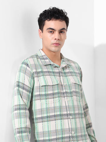 Men's Green Regular Fit Checked Casual Shirt