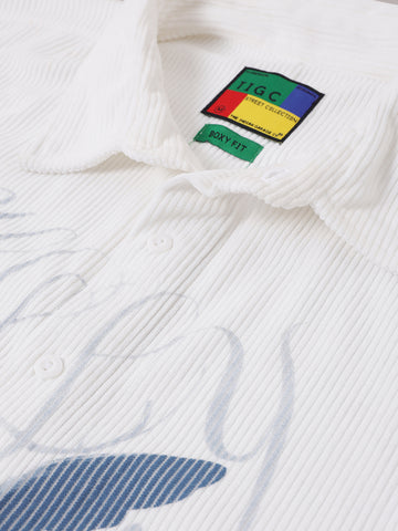 Men's White Boxy Fit Graphic Street Shirt