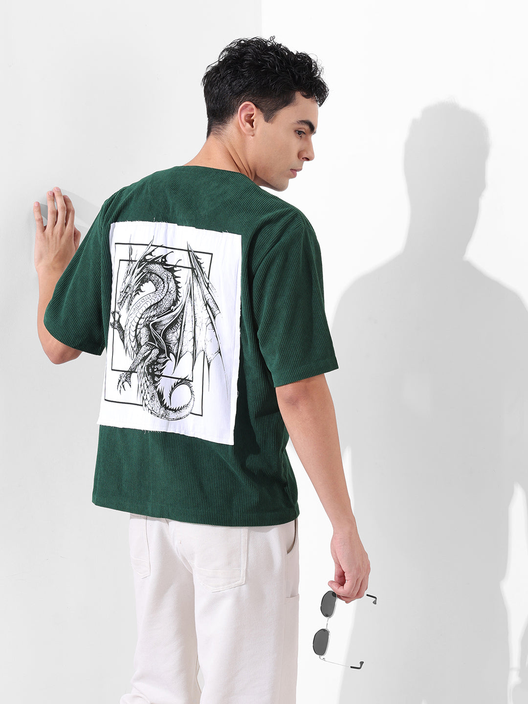 Men's Dark Green Boxy Fit Graphic Street Shirt