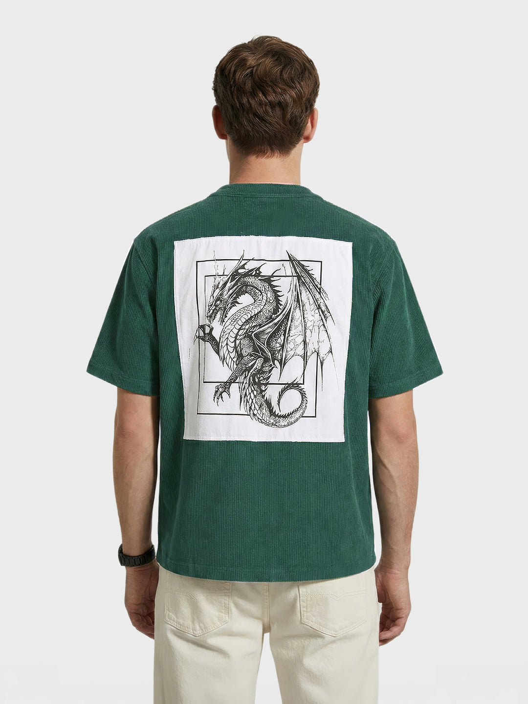 Men's Dark Green Boxy Fit Graphic Printed Street Wear Topwear