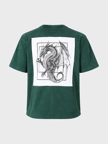 Men's Dark Green Boxy Fit Graphic Printed Street Wear Topwear