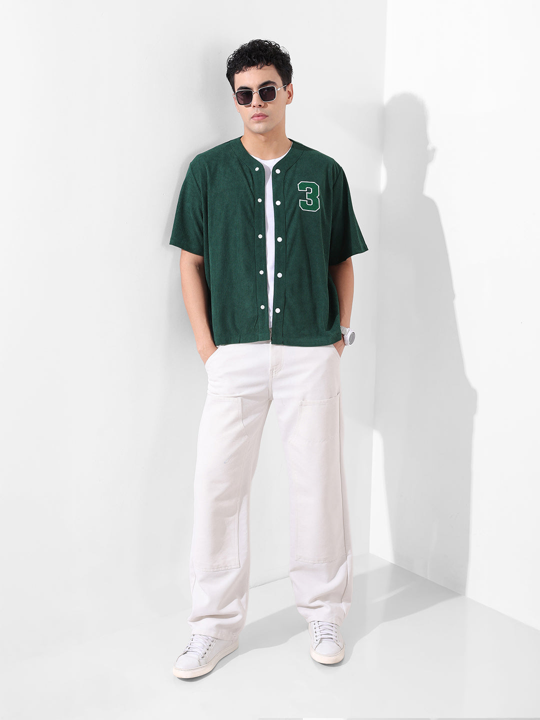 Men's Dark Green Boxy Fit Graphic Street Shirt