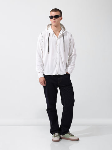 Men's White Regular Fit Solid Street Shirt