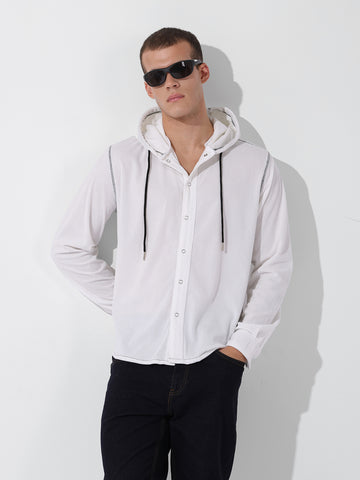 Men's White Regular Fit Solid Street Shirt