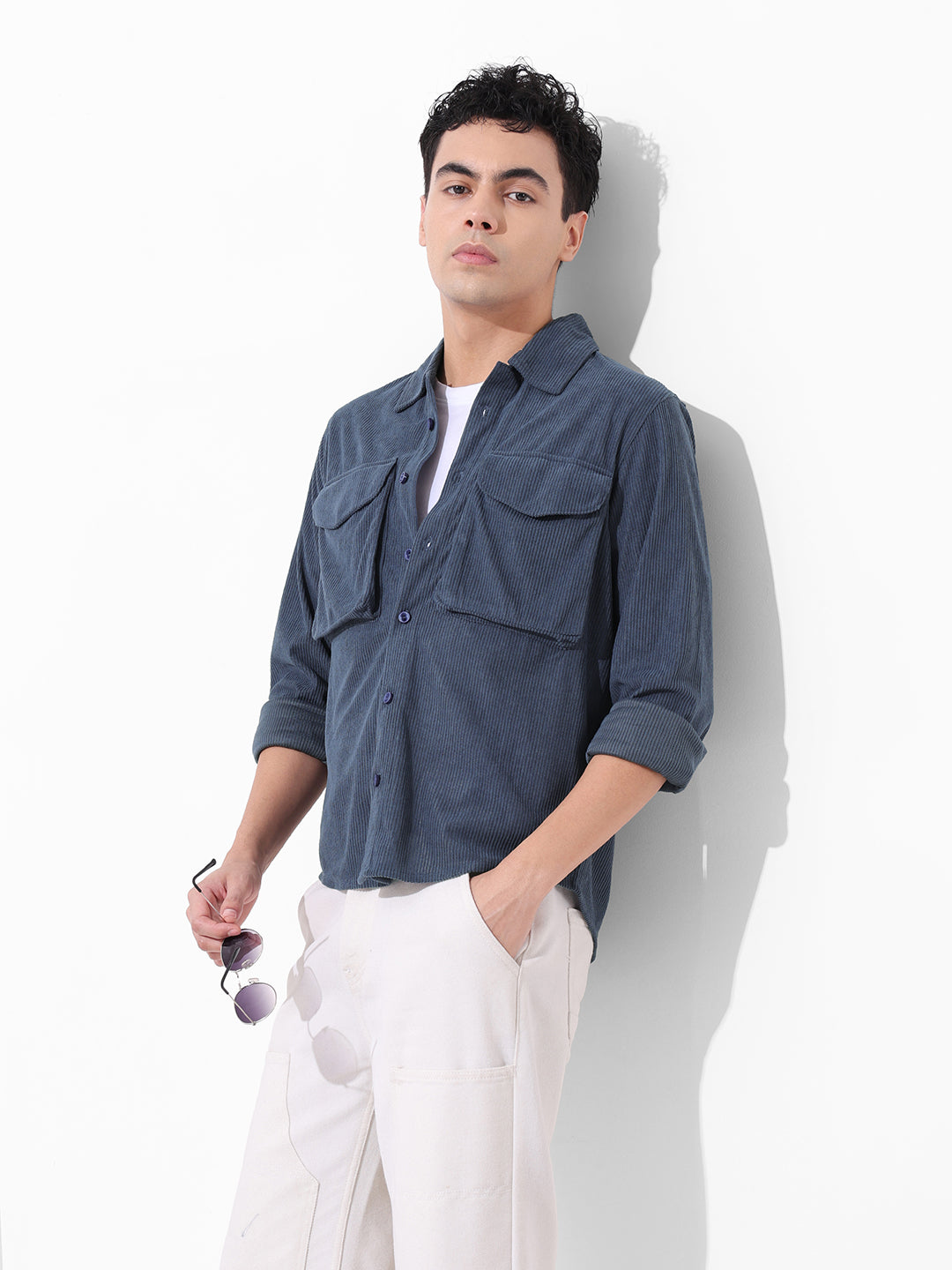 Men's Steel Blue Regular Fit Solid Casual Shirt