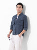 Men's Steel Blue Regular Fit Solid Casual Shirt