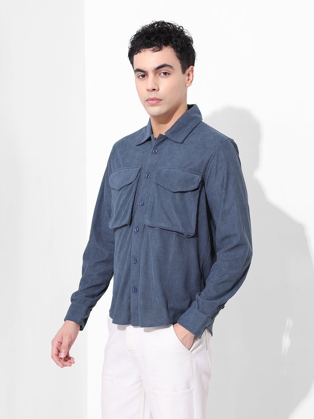 Men's Steel Blue Regular Fit Solid Casual Shirt