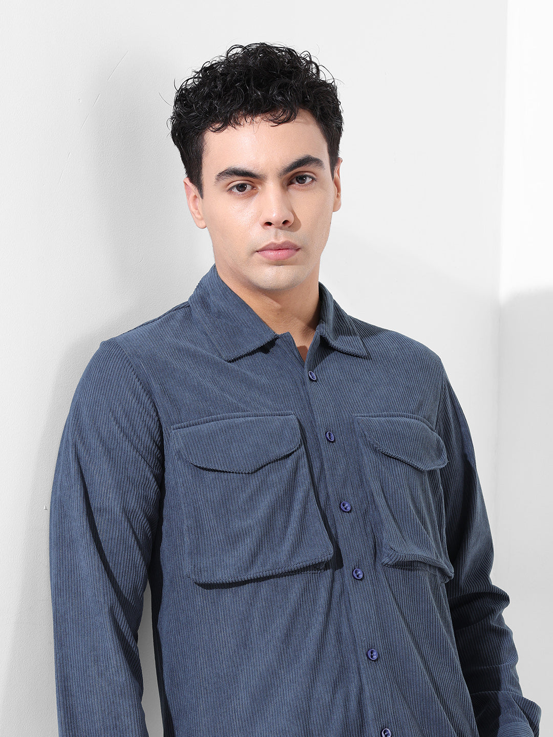 Men's Steel Blue Regular Fit Solid Casual Shirt