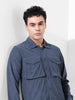 Men's Steel Blue Regular Fit Solid Casual Shirt
