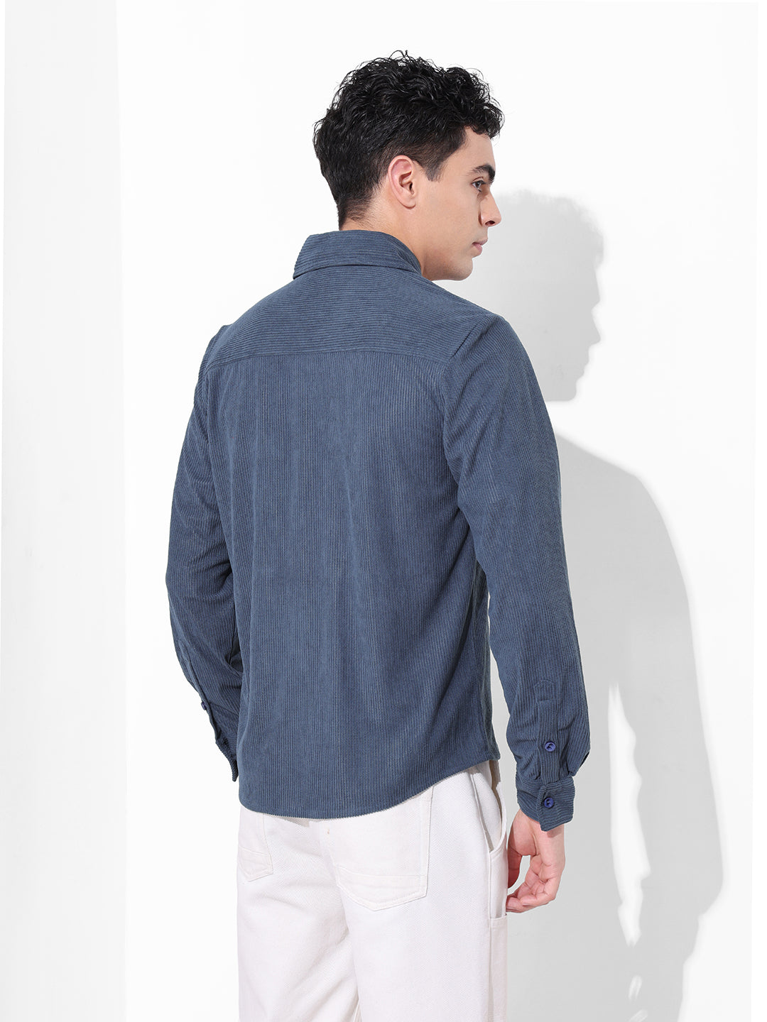 Men's Steel Blue Regular Fit Solid Casual Shirt