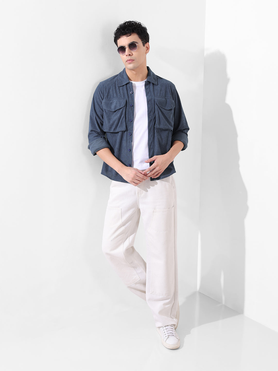 Men's Steel Blue Regular Fit Solid Casual Shirt