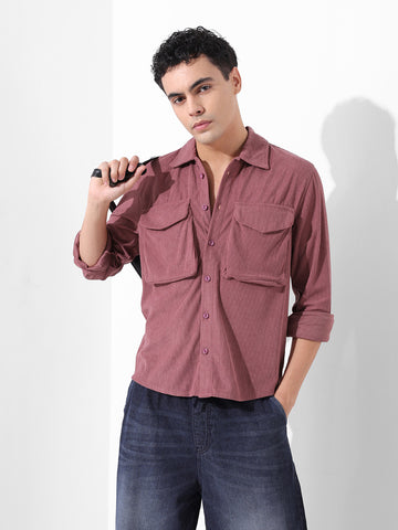Men's Dusty Pink Regular Fit Solid Casual Shirt