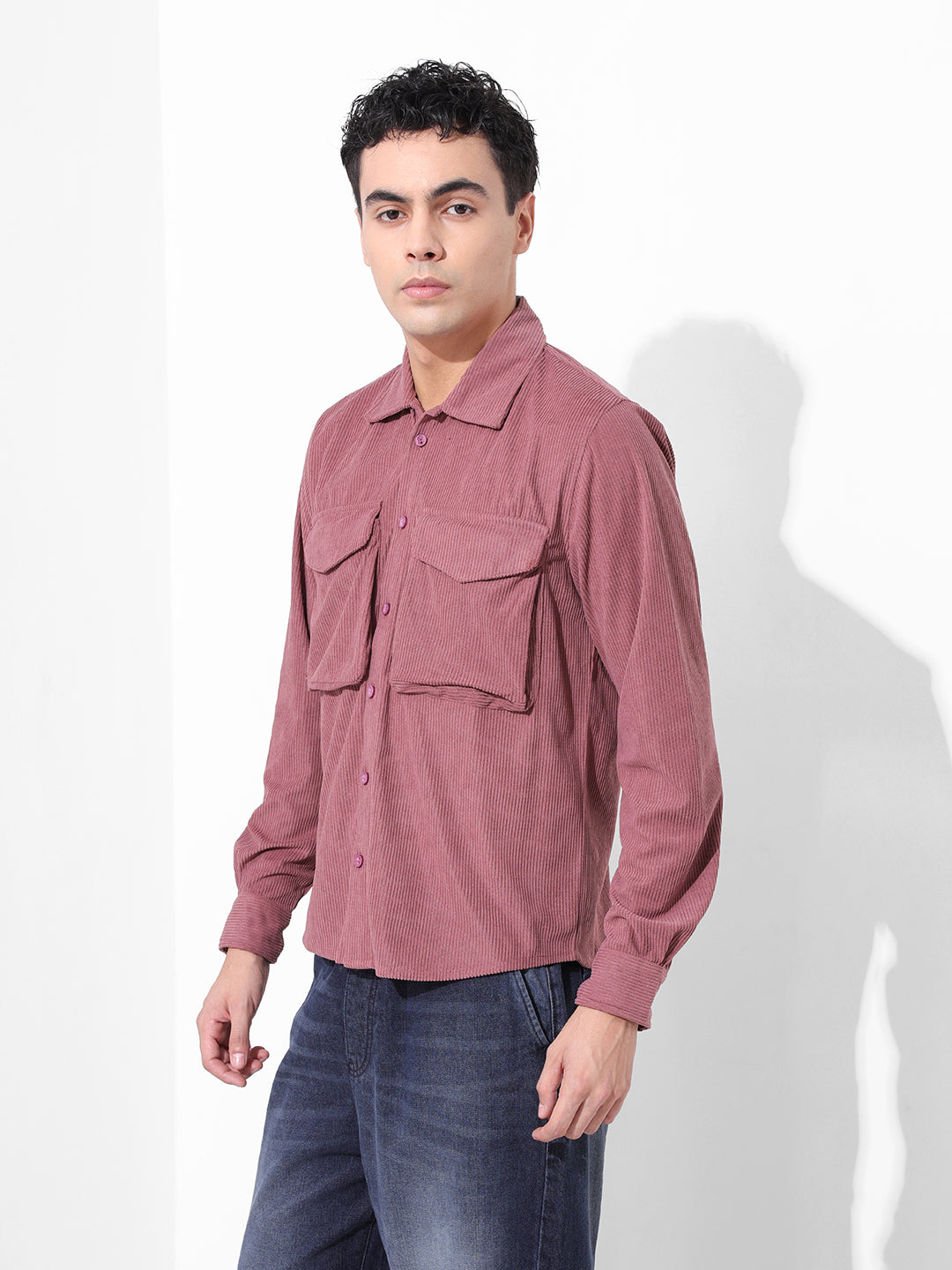 Men's Dusty Pink Regular Fit Solid Casual Shirt