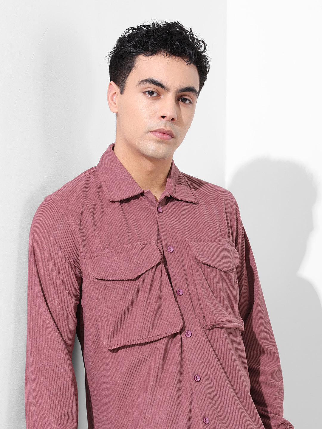 Men's Dusty Pink Regular Fit Solid Casual Shirt